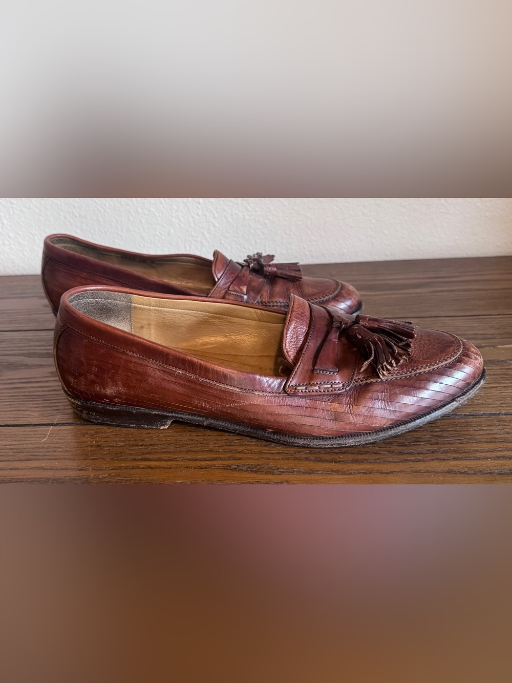 Bragano by Cole Haan Vintage Italian Brown Leather Kiltie Tassel Loafers 10 M
